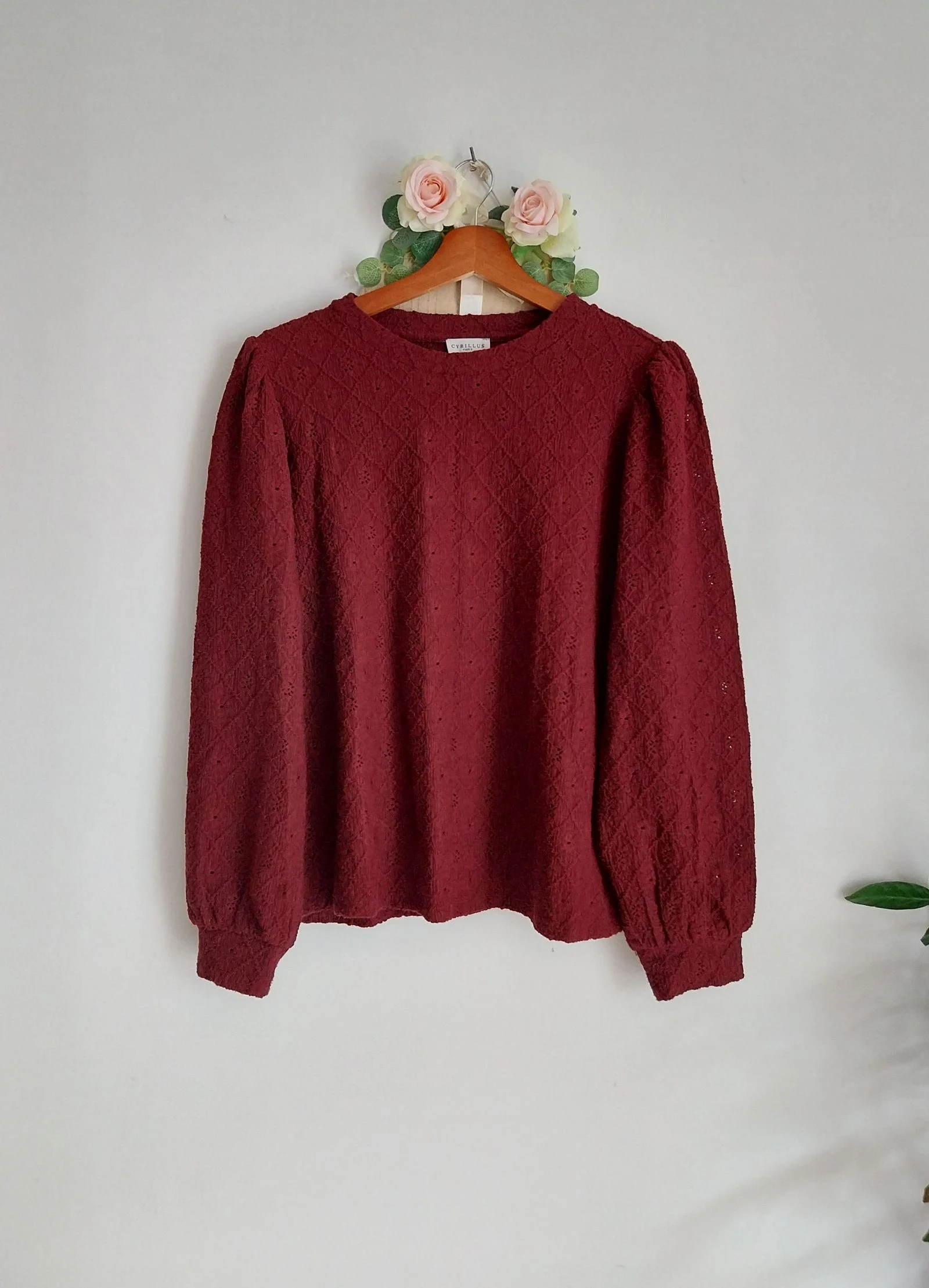 Camiseta de media temporada texturizada y ajurada burdeos Cyrillus Talla 36/38 – photo 2